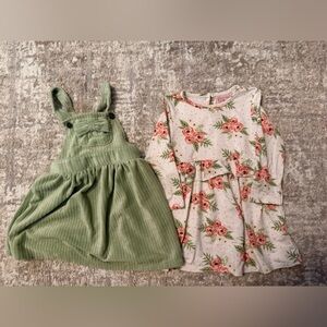 Just Lizzy Kids Floral Dress and Green Pinafore Set size 24M